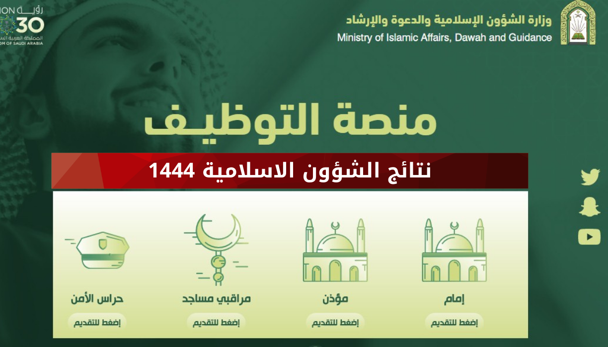 نتائج وزارة الشؤون الاسلاميه 1444 رجال ونساء أسماء المقبولين وظائف مراقبي المساجد