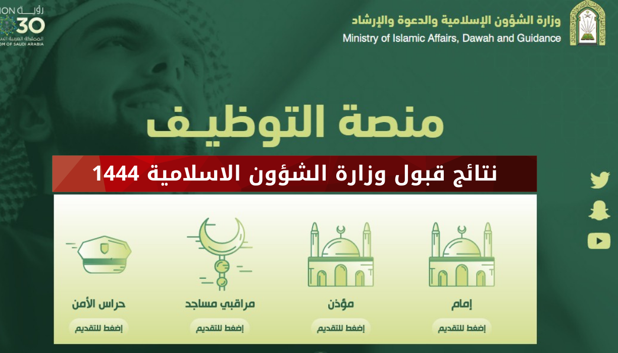 نتائج قبول وزارة الشؤون الاسلامية 1444 رجال ونساء عبر موقع moia.gov.sa