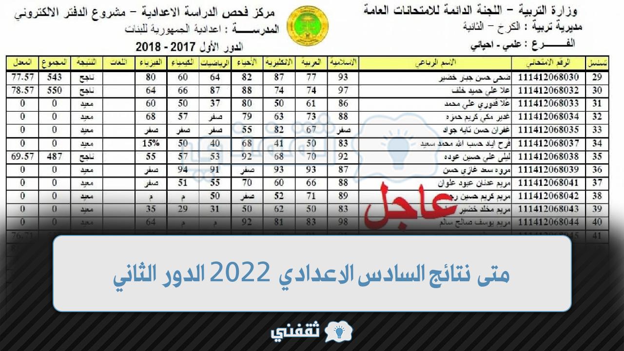 متى نتائج السادس الاعدادي 2022 الدور الثاني