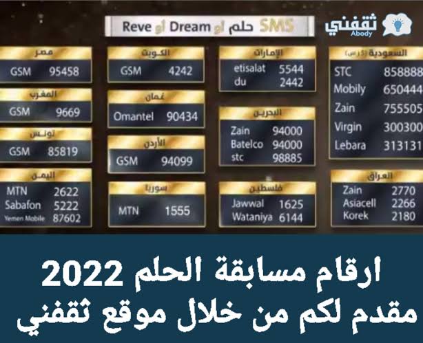 أرقام الاشتراك في مسابقة الحلم