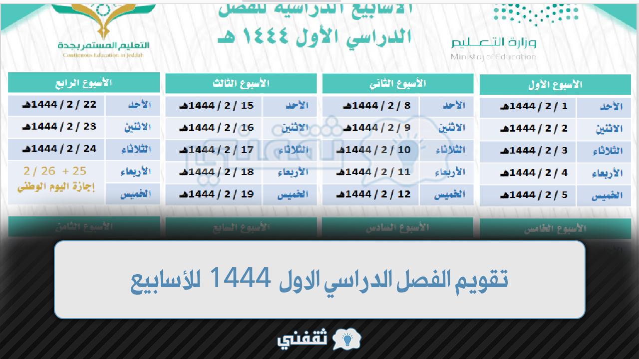 تقويم الفصل الدراسي الاول 1444 للأسابيع الدراسية (2)