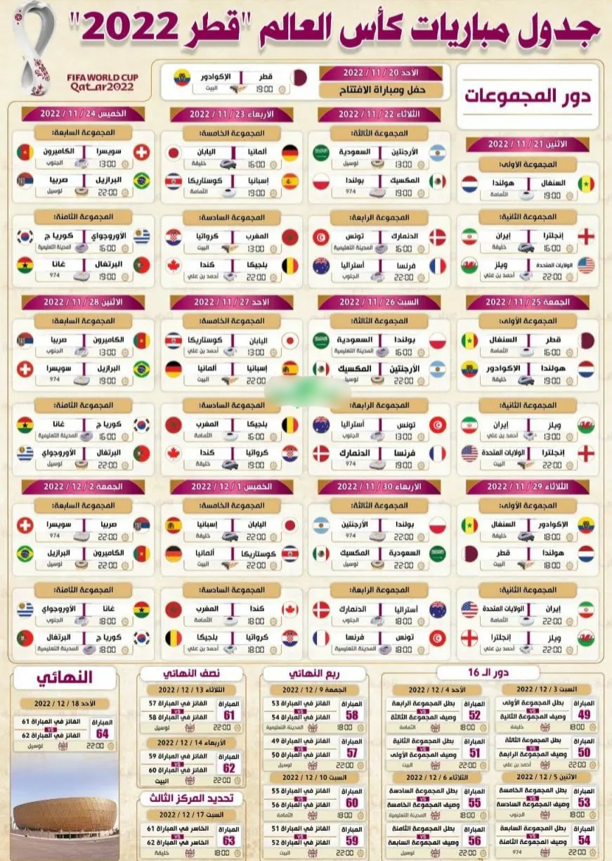جدول مباريات كأس العالم