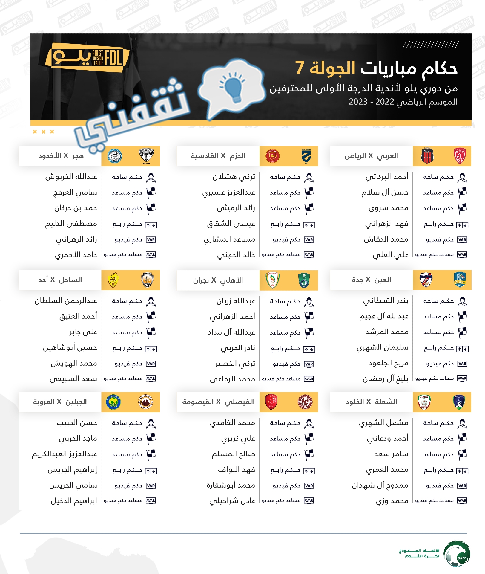 حكام مباريات الجولة السابعة من دوري الدرجة الأولى السعودي (دوري يلو)