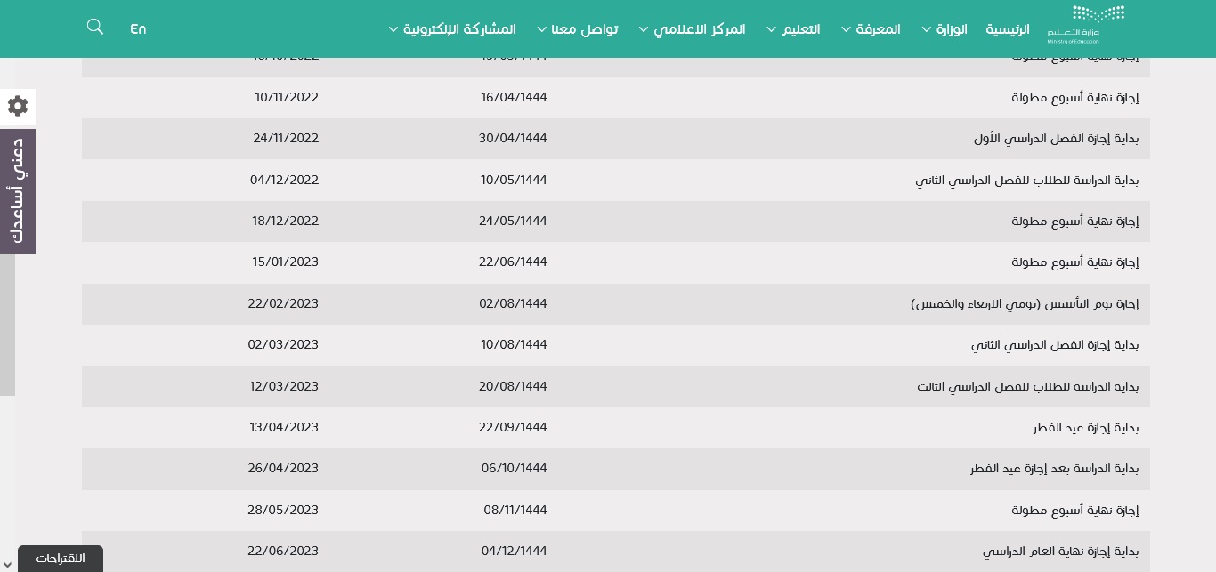 موعد الإجازات المطولة القادمة 1444هـ