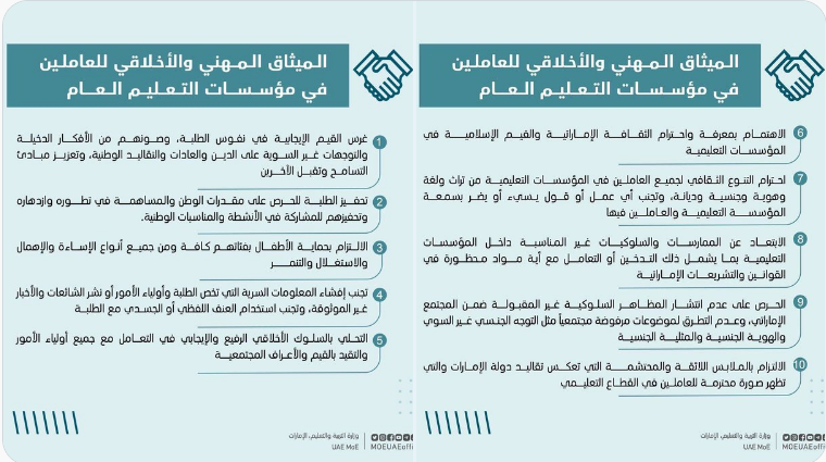 الميثاق المهني والأخلاقي للعاملين في مهنة التدريس بالإمارات