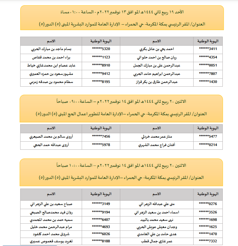 المقبولين في وظائف الحج والعمرة 1444