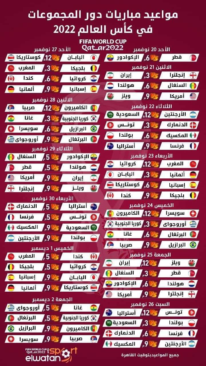 جدول مباريات كأس العالم 2022