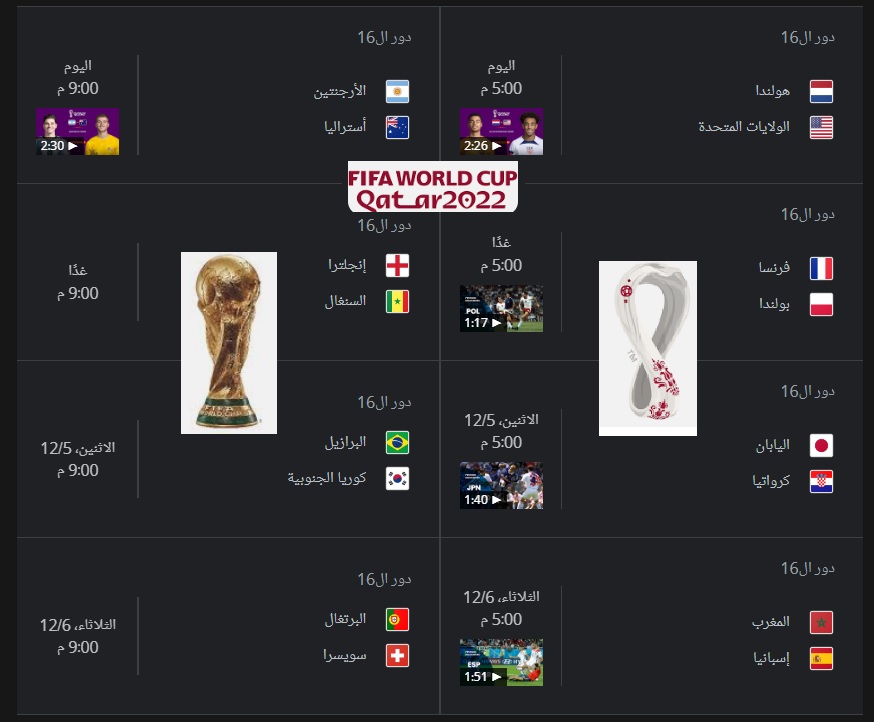 المنتخبات المتأهلة لدور 16 كاس العالم قطر 2022