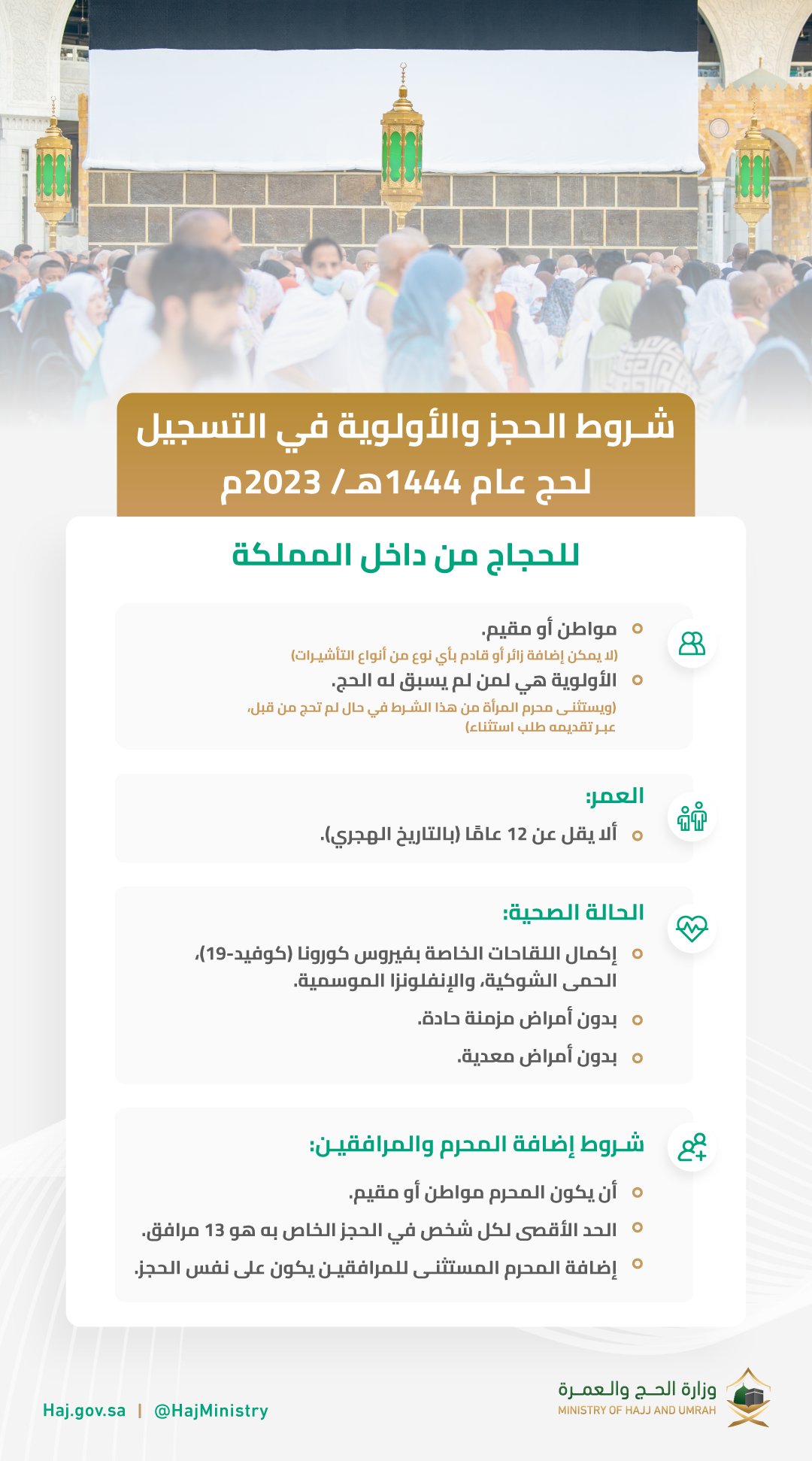 شروط التقديم على الحج لحجاج الداخل