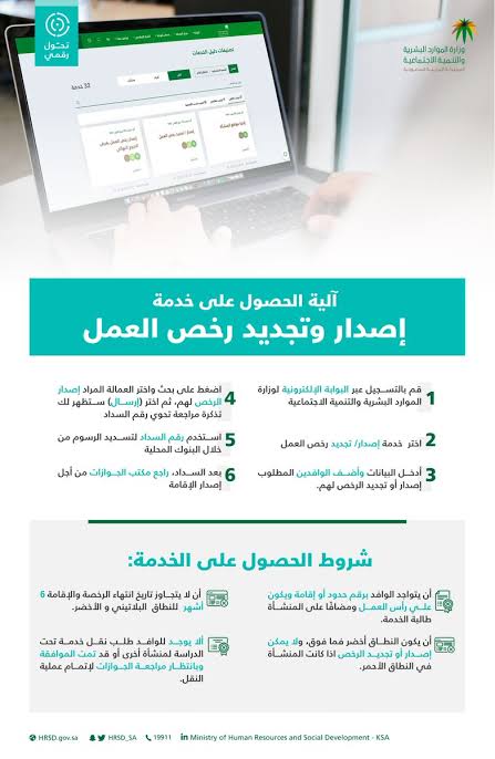 شروط الحصول على خدمة إصدار أو تجديد رخصة العمل