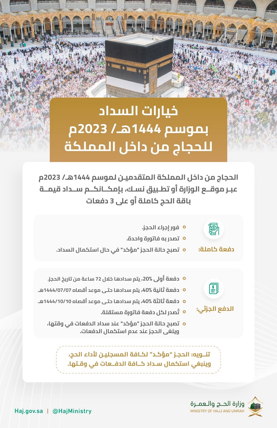 طرق السداد للحج الداخلي 1444