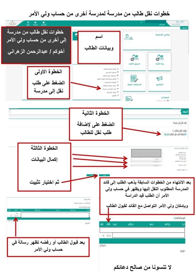 طريقة نقل الطلاب من مدرسة لمدرسة أخرى نظام نور