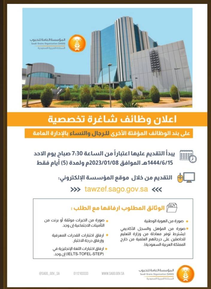 رابط التقديم في وظائف المؤسسة العامة للحبوب للرجال والنساء