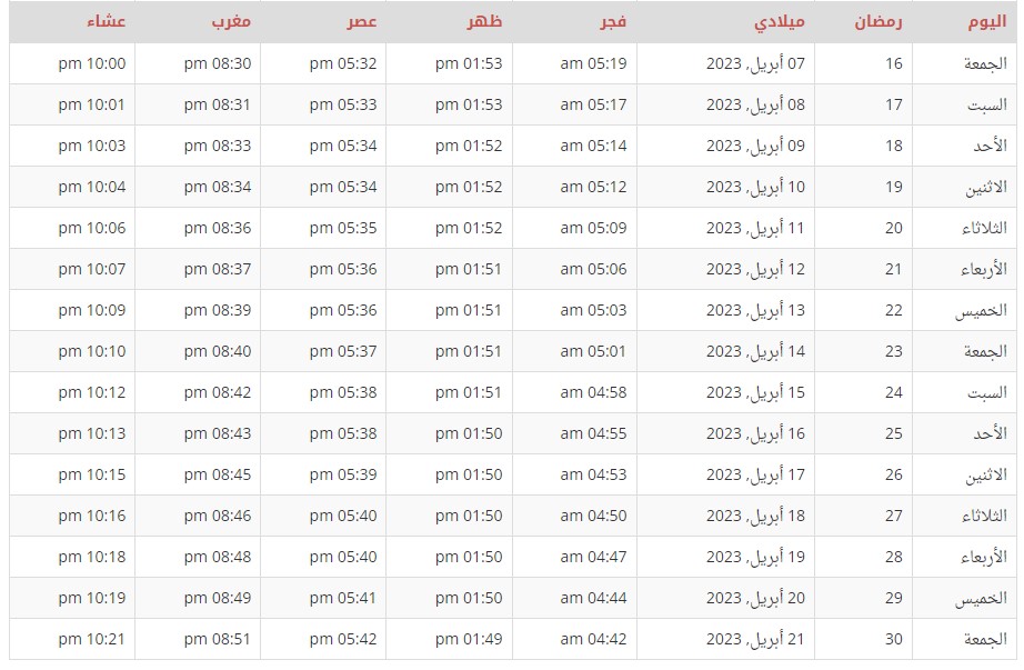 امساكية رمضان 2023 في باريس