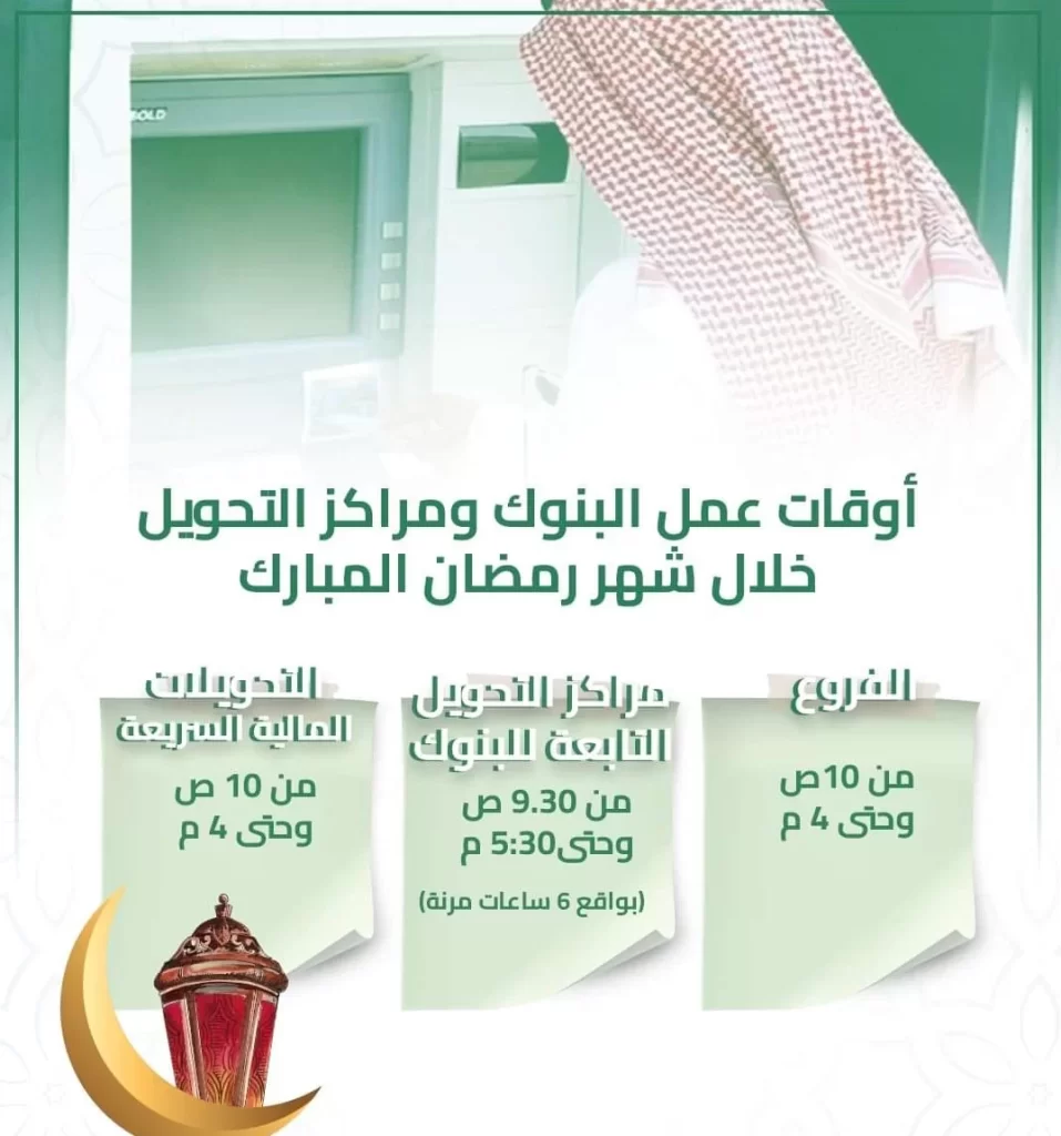 مواعيد عمل البنوك خلال شهر رمضان 2023 بالمملكة العربية السعودية 1444