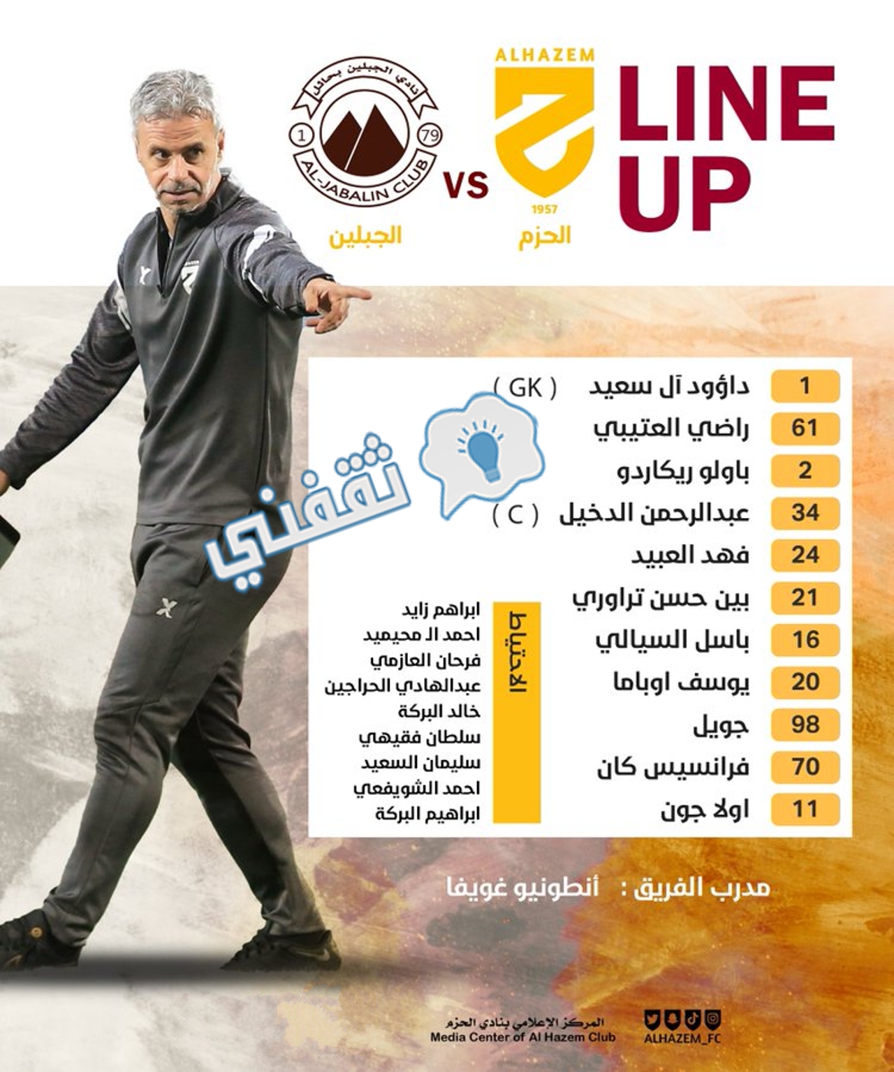 تشكيل الحزم ضد الجبلين في دوري يلو
