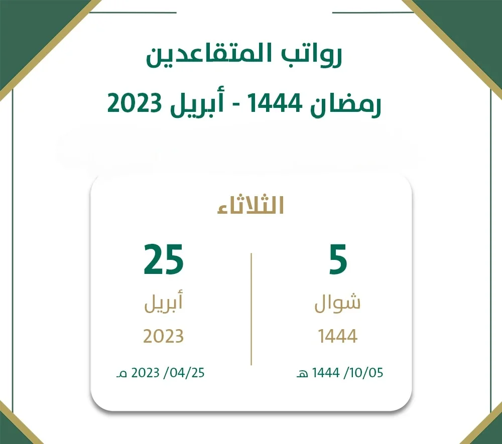 الموعد المحدد لصرف رواتب المتقاعدين أبريل 2023