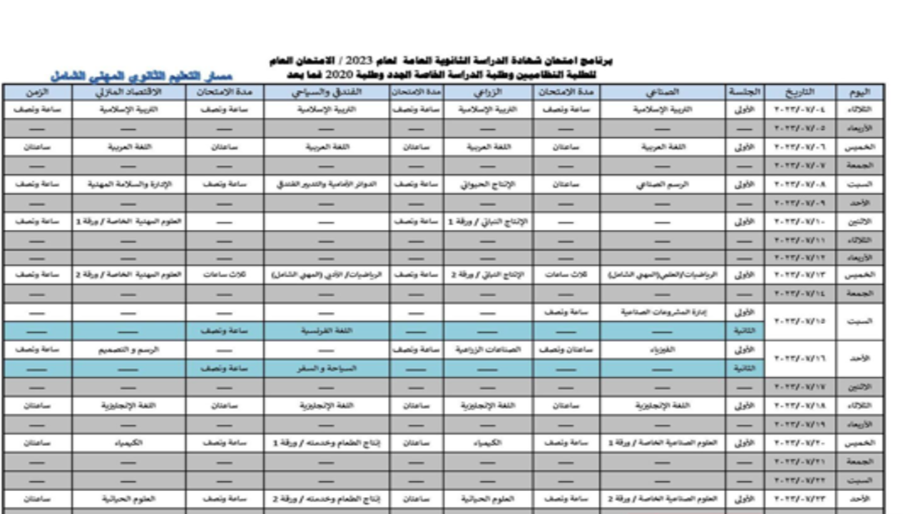 موعد امتحانات التوجيهي في الأردن