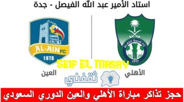 حجز تذاكر مباراة الأهلي والعين في الدوري السعودي الدرجة الأولى