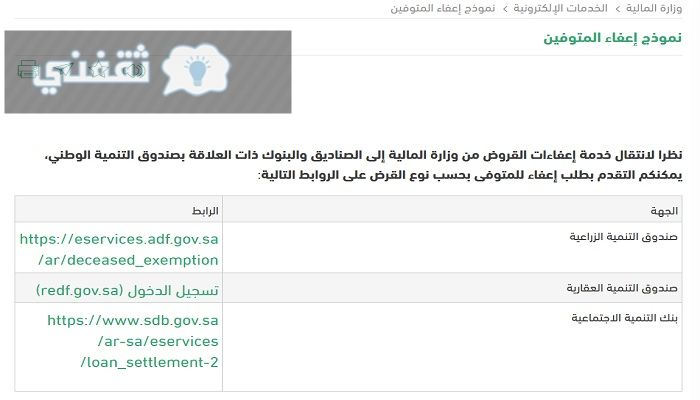 طلب اعفاء من صندوق التنمية العقاري