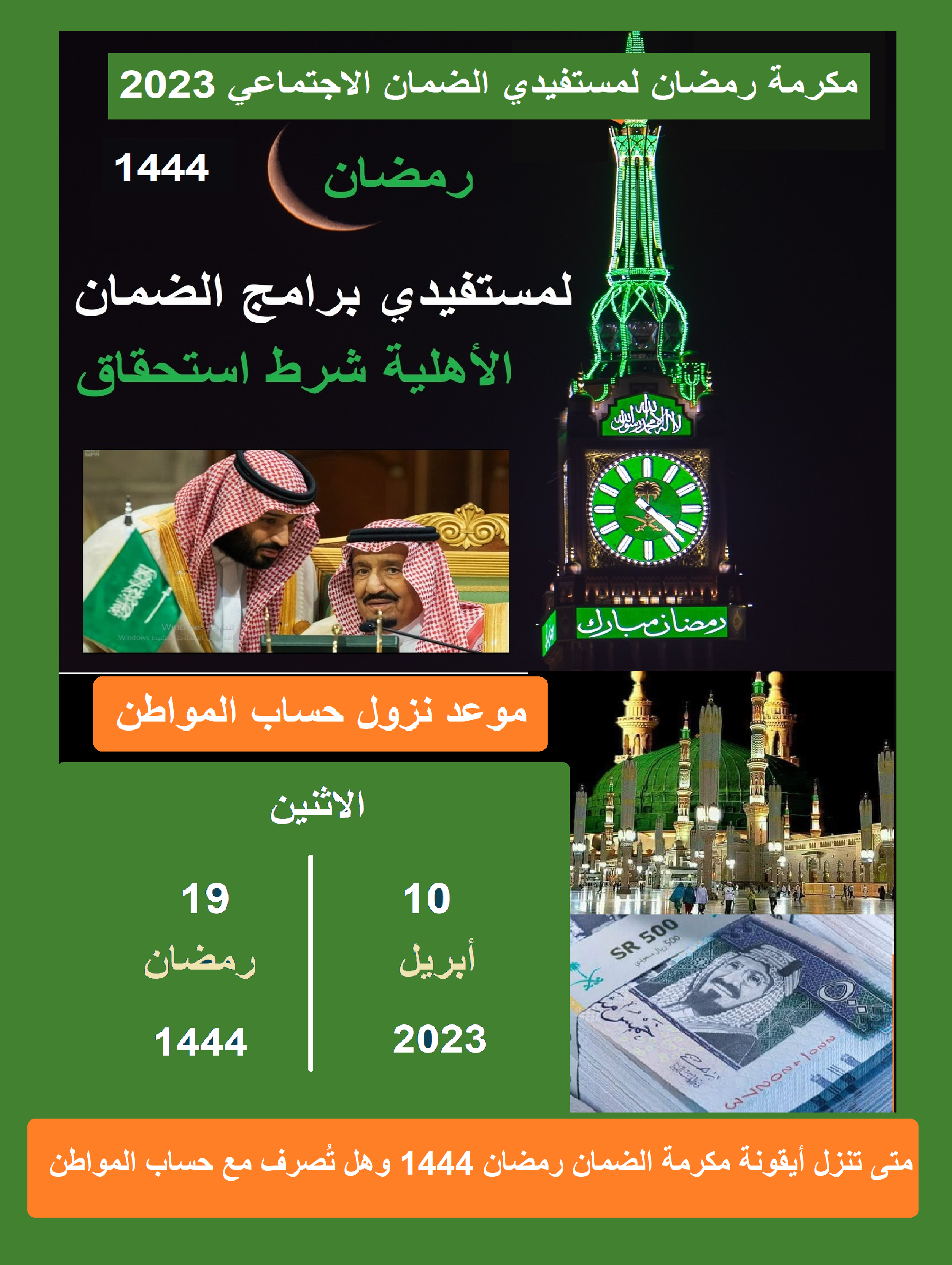ما هو موعد نزول إيداع مكرمة الضمان الاجتماعي الملكية لمستفيدي الضمان متى تنزل أيقونة مكرمة الضمان الملكية لشهر رمضان 1444 وهل تُصرف مع دعم حساب المواطن
