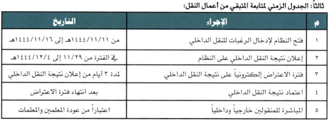 مواعيد إجراءات حركة النقل الداخلي