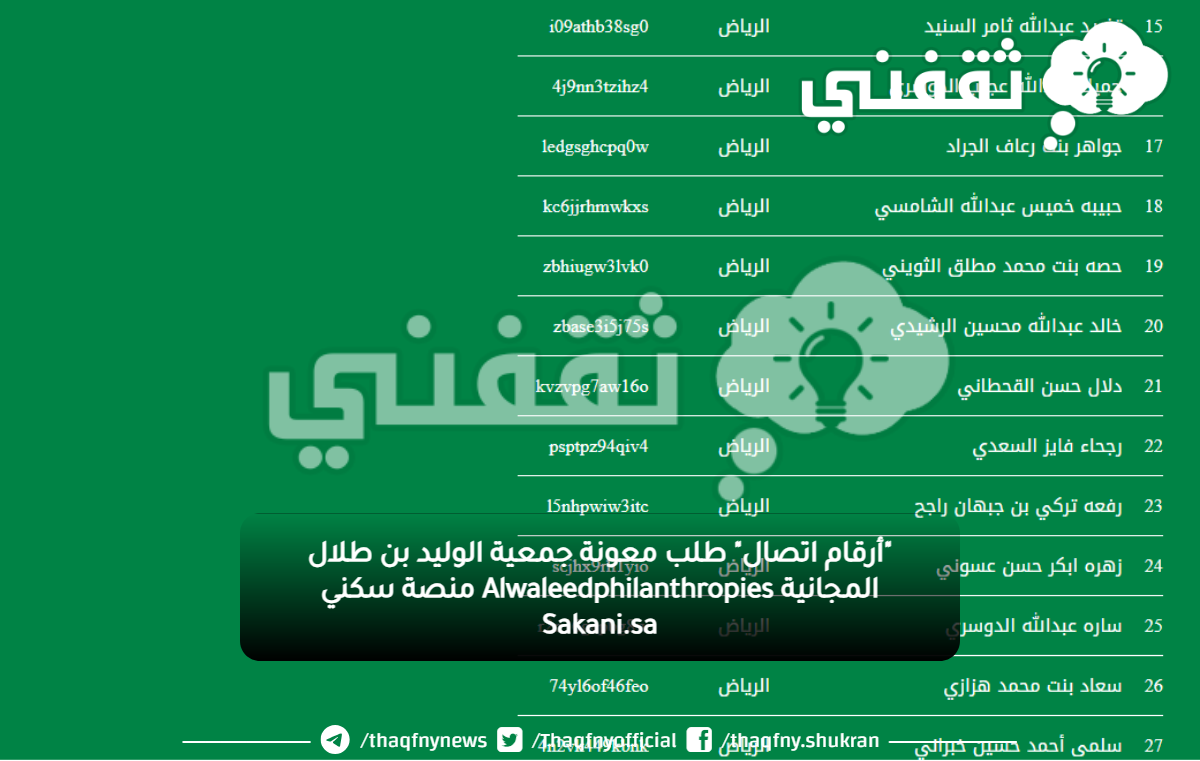 "أرقام اتصال" طلب معونة جمعية الوليد بن طلال المجانية Alwaleedphilanthropies منصة سكني Sakani.sa "أرقام اتصال" طلب معونة جمعية الوليد بن طلال المجانية Alwaleedphilanthropies منصة سكني Sakani.sa