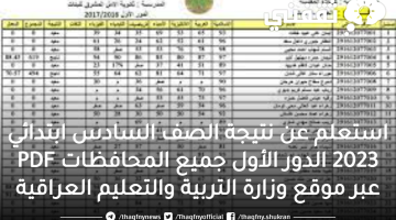 استعلم عن نتيجة الصف السادس ابتدائي 2023 الدور الأول جميع المحافظات PDF عبر موقع وزارة التربية والتعليم العراقية