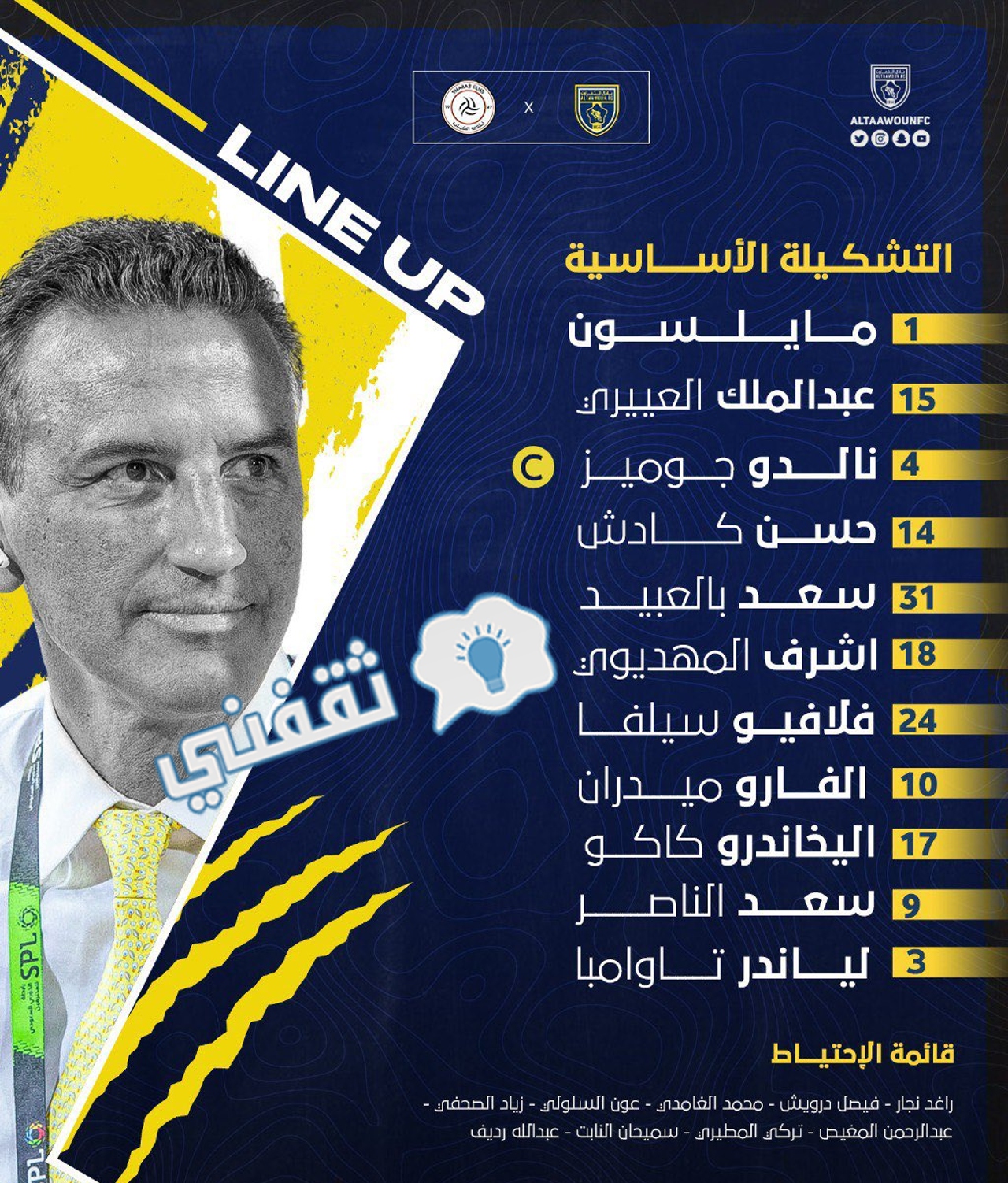 تشكيل التعاون أمام الشباب في دوري المحترفين السعودي