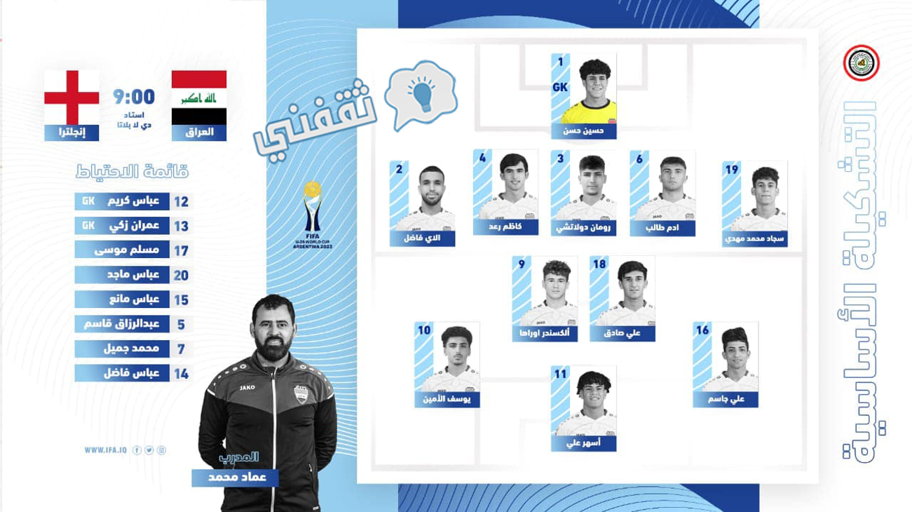 تشكيل المنتخب العراقي في مواجهة إنجلترا في كأس العالم للشباب