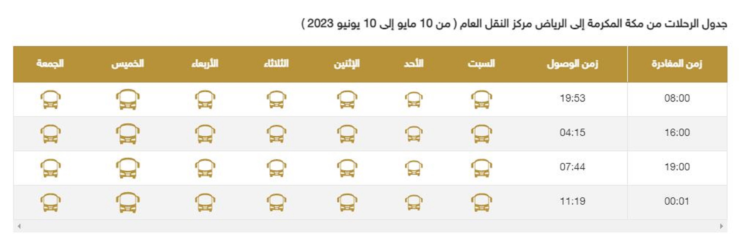 جدول مواعيد مكة الرياض سابتكو