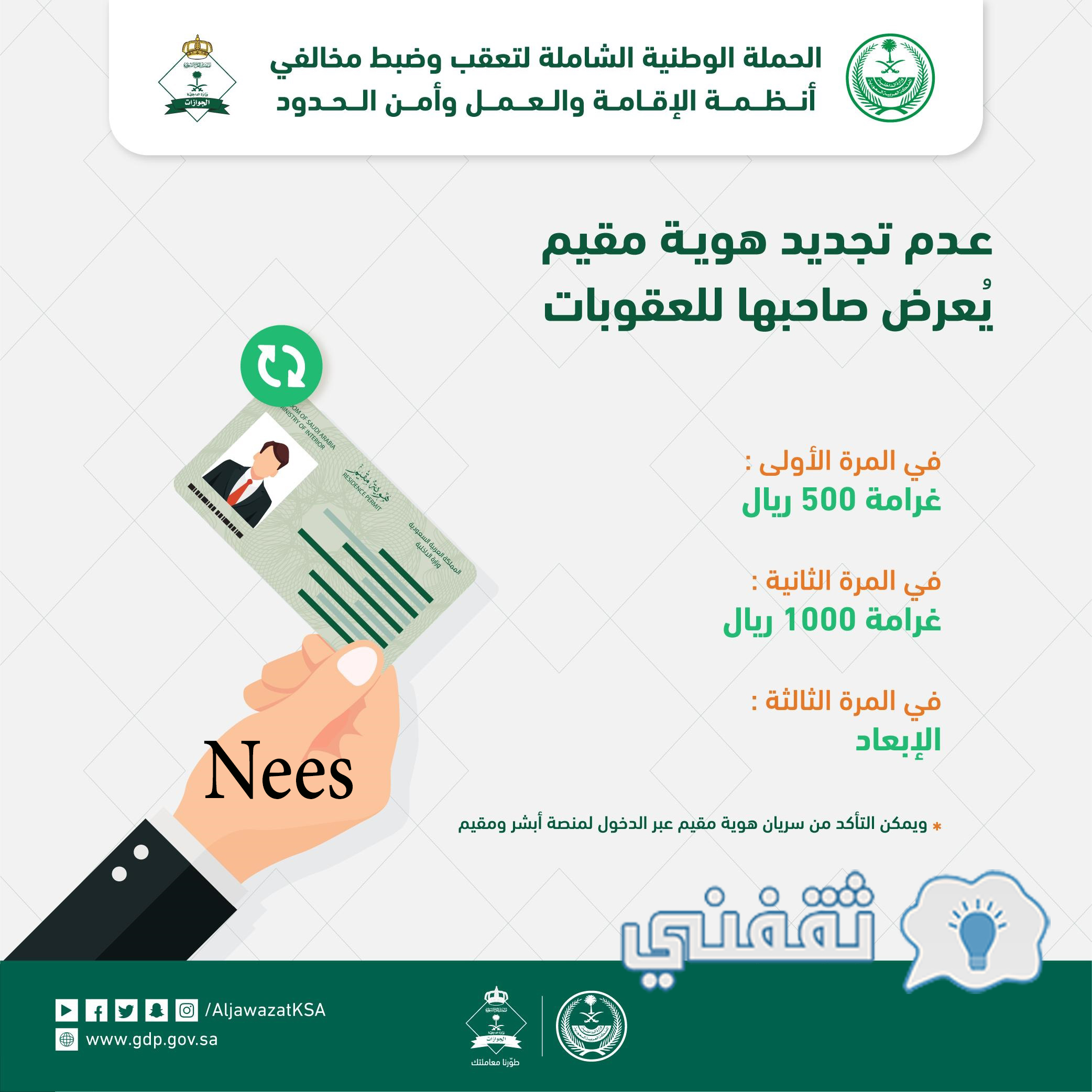 غرامة تأخير تجديد الاقامة