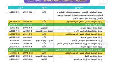 التقويم الدراسي 1445