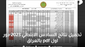 تحميل نتائج السادس الابتدائي 2023 دور اول pdf بالعراق