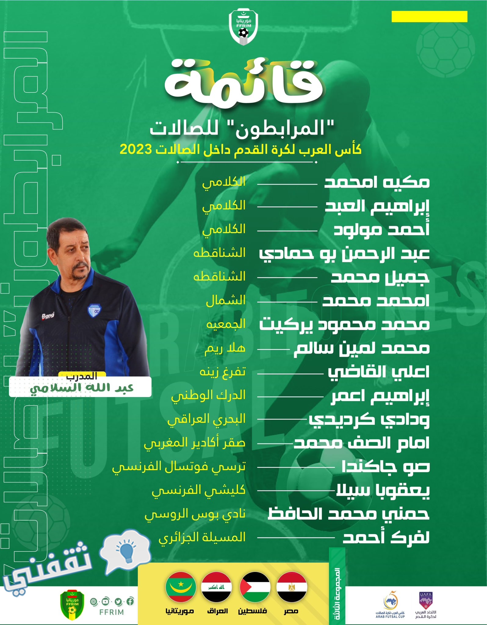 قائمة المنتخب الموريتاني المشاركة في كأس العرب لكرة الصالات