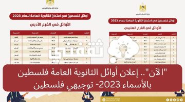 "الآن".. إعلان أوائل الثانوية العامة فلسطين بالأسماء 2023- توجيهي فلسطين