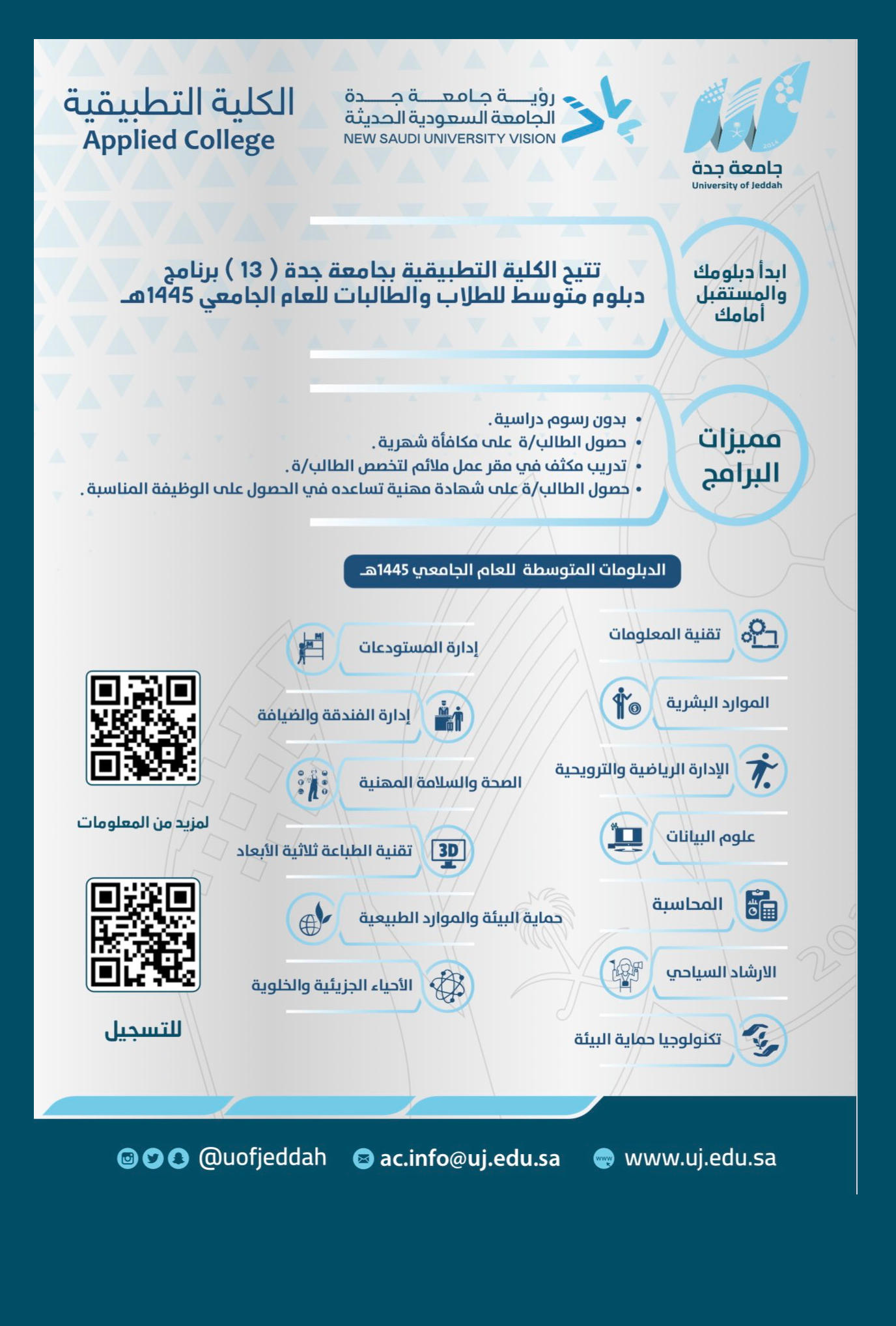 الكلية التطبيقة جامعة جدة برامج منح الدبلوم المتوسط المجانية الكلية التطبيقة جامعة جدة برامج منح الدبلوم المتوسط المجانية