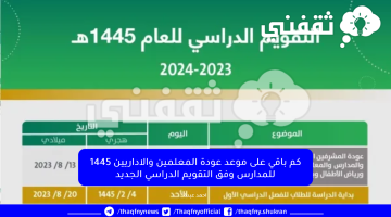 كم باقي على موعد عودة المعلمين والاداريين 1445 للمدارس وفق التقويم الدراسي الجديد