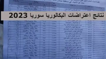 نتائج اعتراضات البكالوريا في سوريا 2023