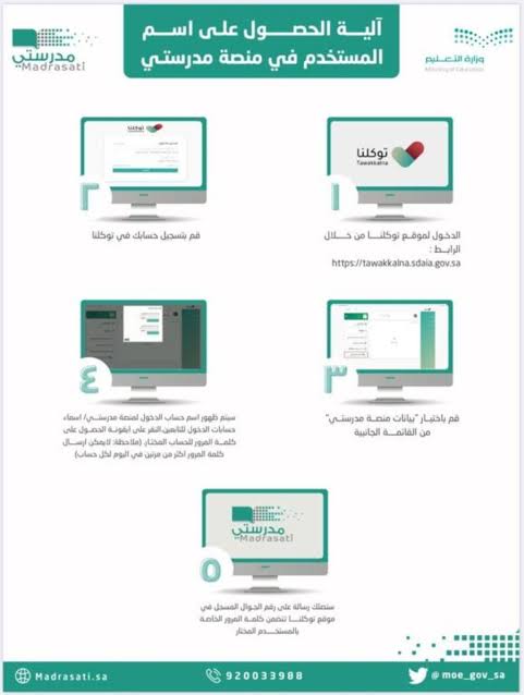 خطوات الحصول على اسم المستخدم في منصة مدرستي