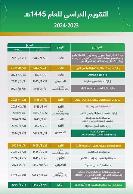 إجازات العام الدراسي 1445