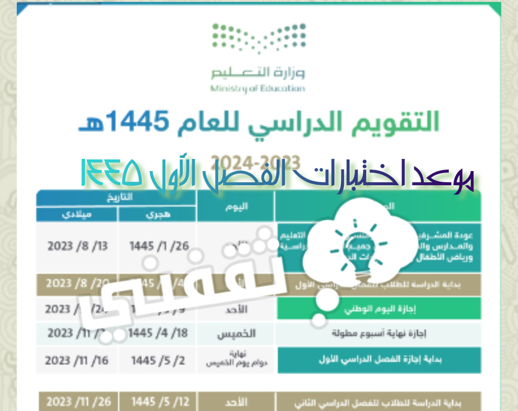 موعد اختبارات الفصل الأول 1445-2023 الشفهية والتحريرية ومواعيد الفصل الثاني