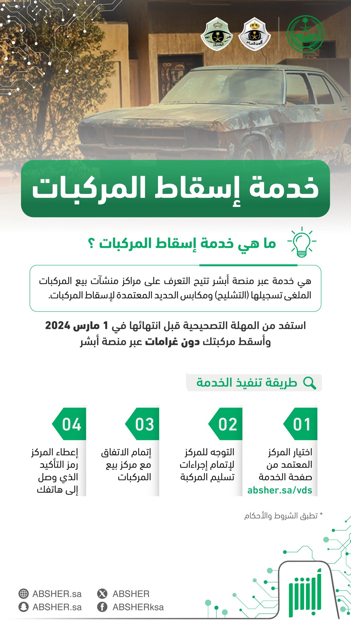 إسقاط المركبات التالفة بمنصة أبشر