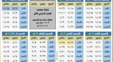 توزيع الاسابيع الدراسية 1445 الفصل الثاني