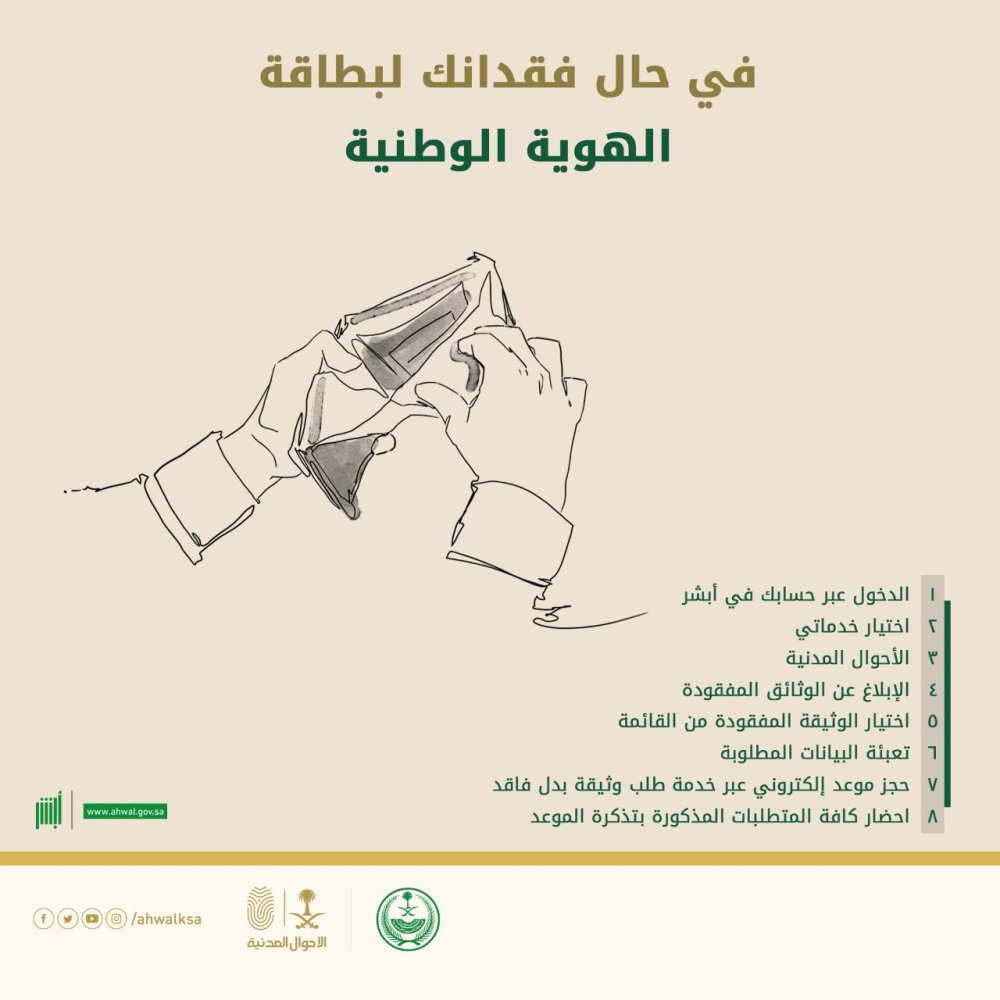 كيفية الحصول على بطاقة هوية وطنية بديلة في حالة الفقد عبر منصة أبشر